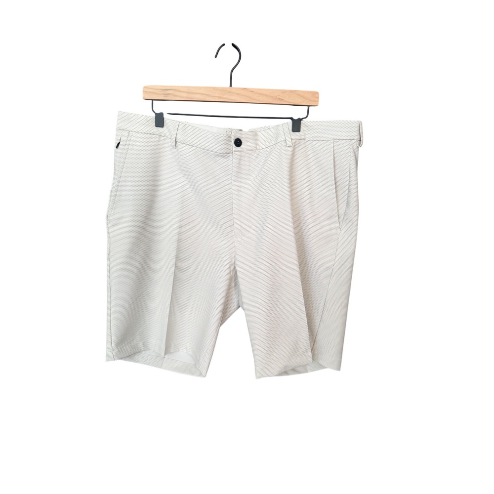 Dunning Golf Mens 40 Shorts khaki White Micro Dot Stretch Performance Flat Front